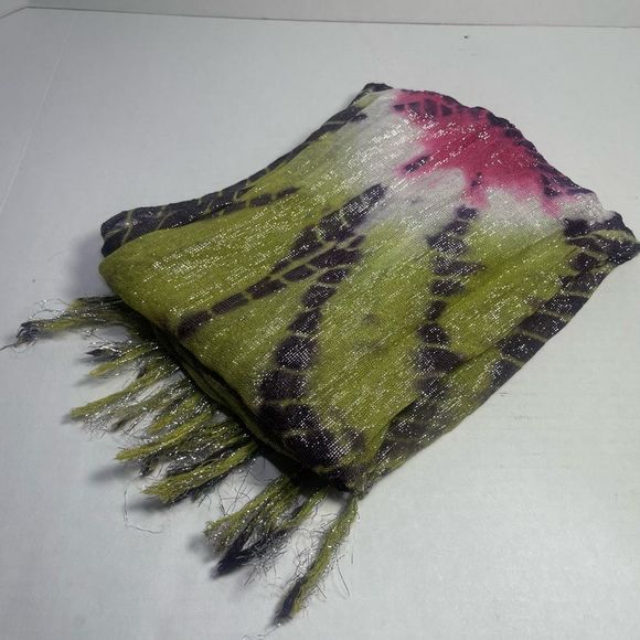NWOT Tie Dye Viscose Scarf Green, Purple, Pink, White - Picture 8 of 14
